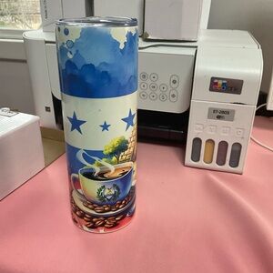 Blue and White Coffee Tumbler with honduras Design